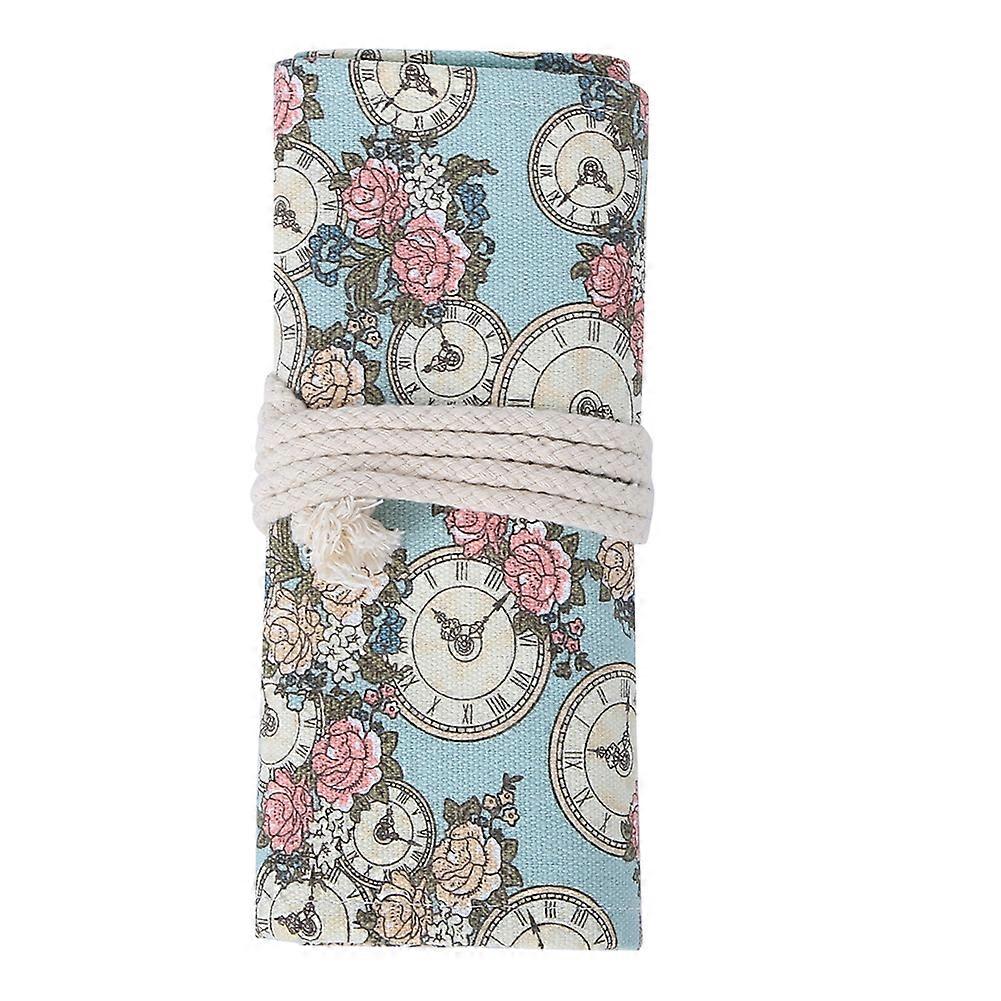 Pencil Roll 48 Holes Large Capacity Rose Clock Pattern Color Pencil Storage Case Stationery