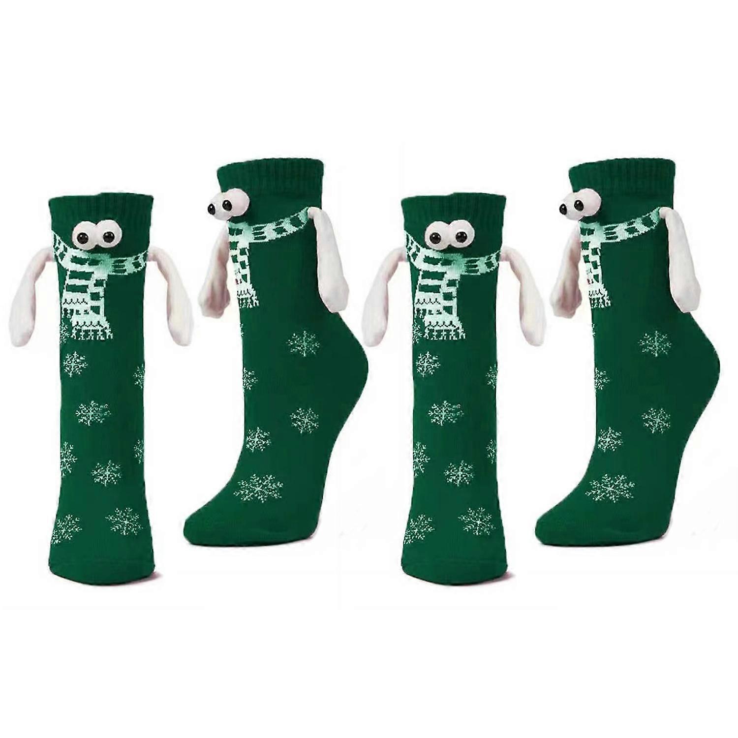 2 Pairs Fun Magnetic Couple Socks Christmas Gift Soft Comfortable Hold Hands Eye Design Elastic