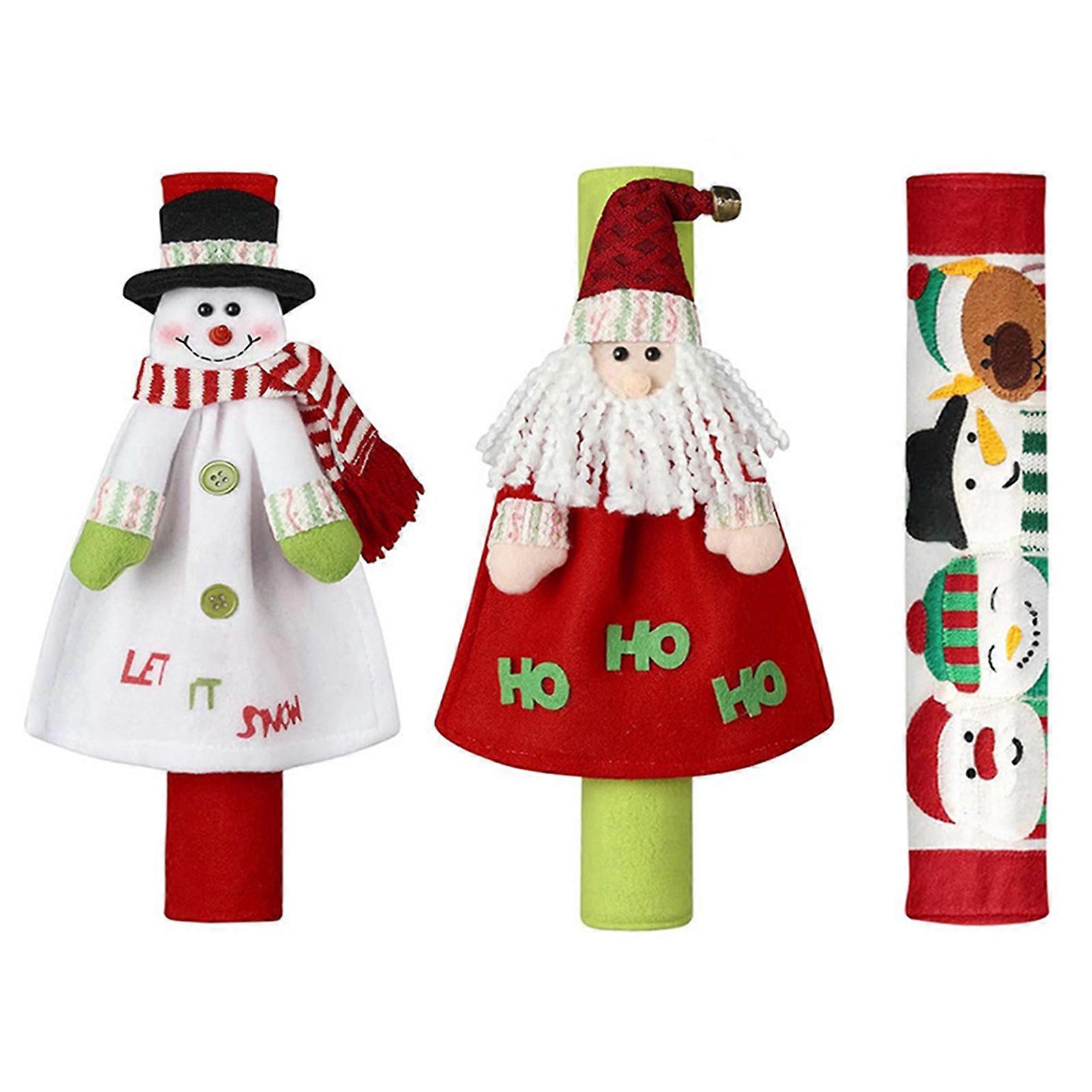 3Pcs Snowman Pattern Kitchen Fridges Handle Covers Cartoon Kitchen Appliance Decorations for Dishwasher