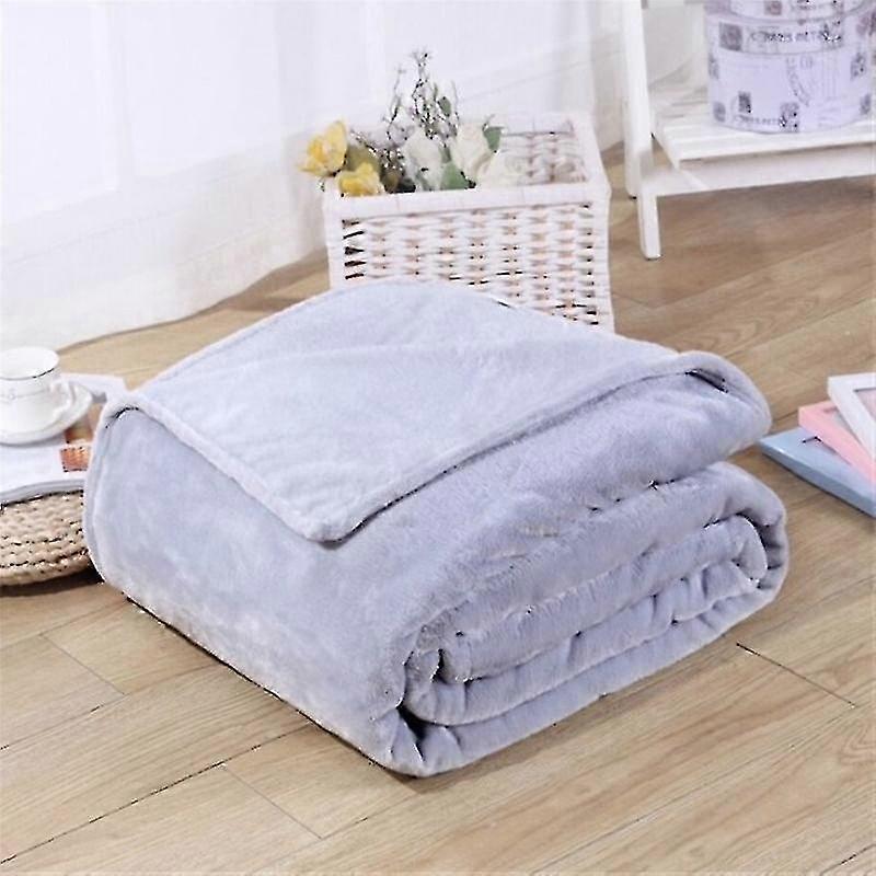 Light Thin Mechanical Wash Flannel Blanket Plaids Super Warm Soft Blankets Throw On Sofa/bed/ Travel Patchwork Solid Bedspread(47x70cm,silvery Gray)