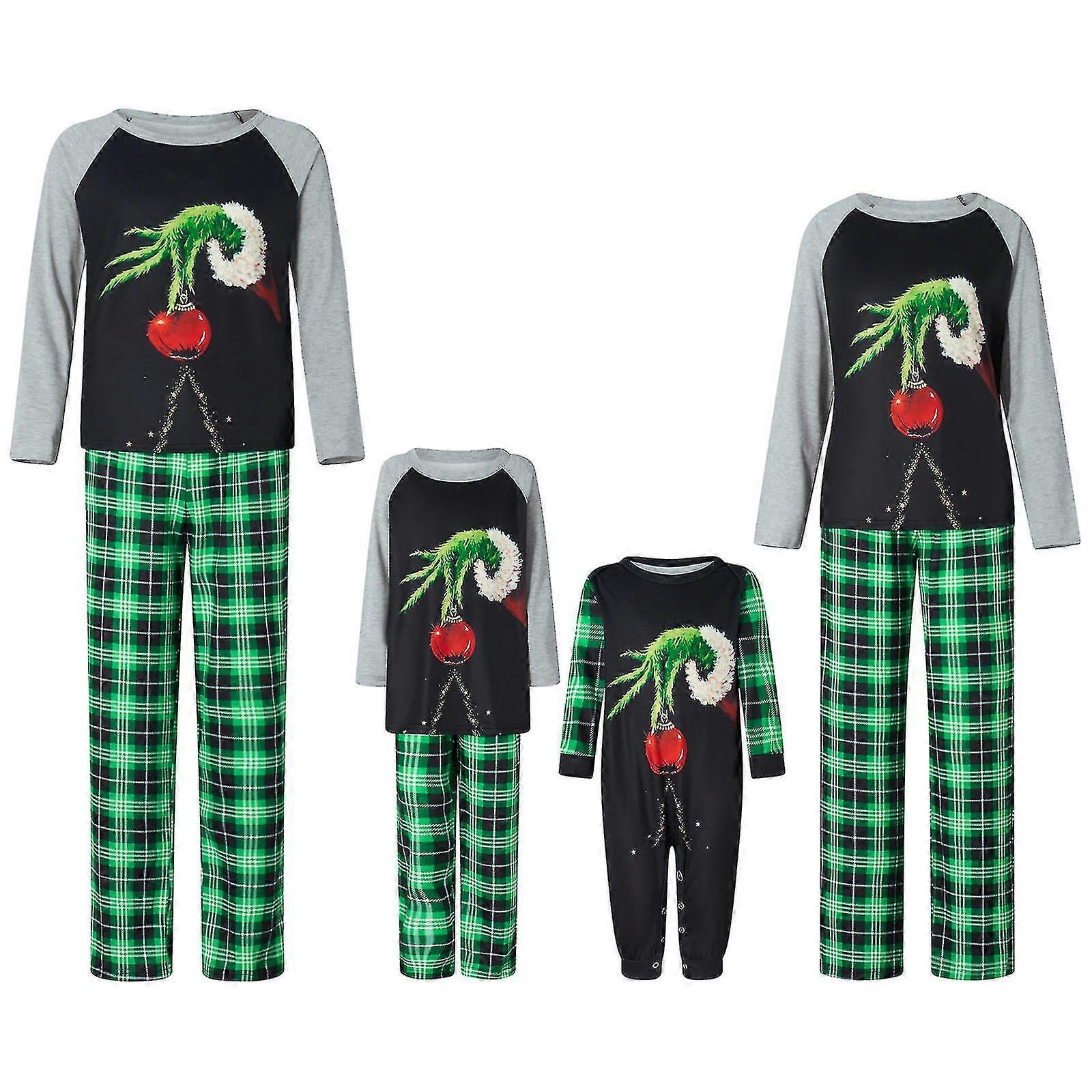 Jul familj matchande pyjamas set, långärmad älva handtryck toppar med rutiga byxor sovkläder loungewear