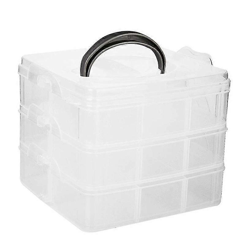 3-layer 18-grid adjustable jewelery organizer storage box container case with removable dividers (transparent)