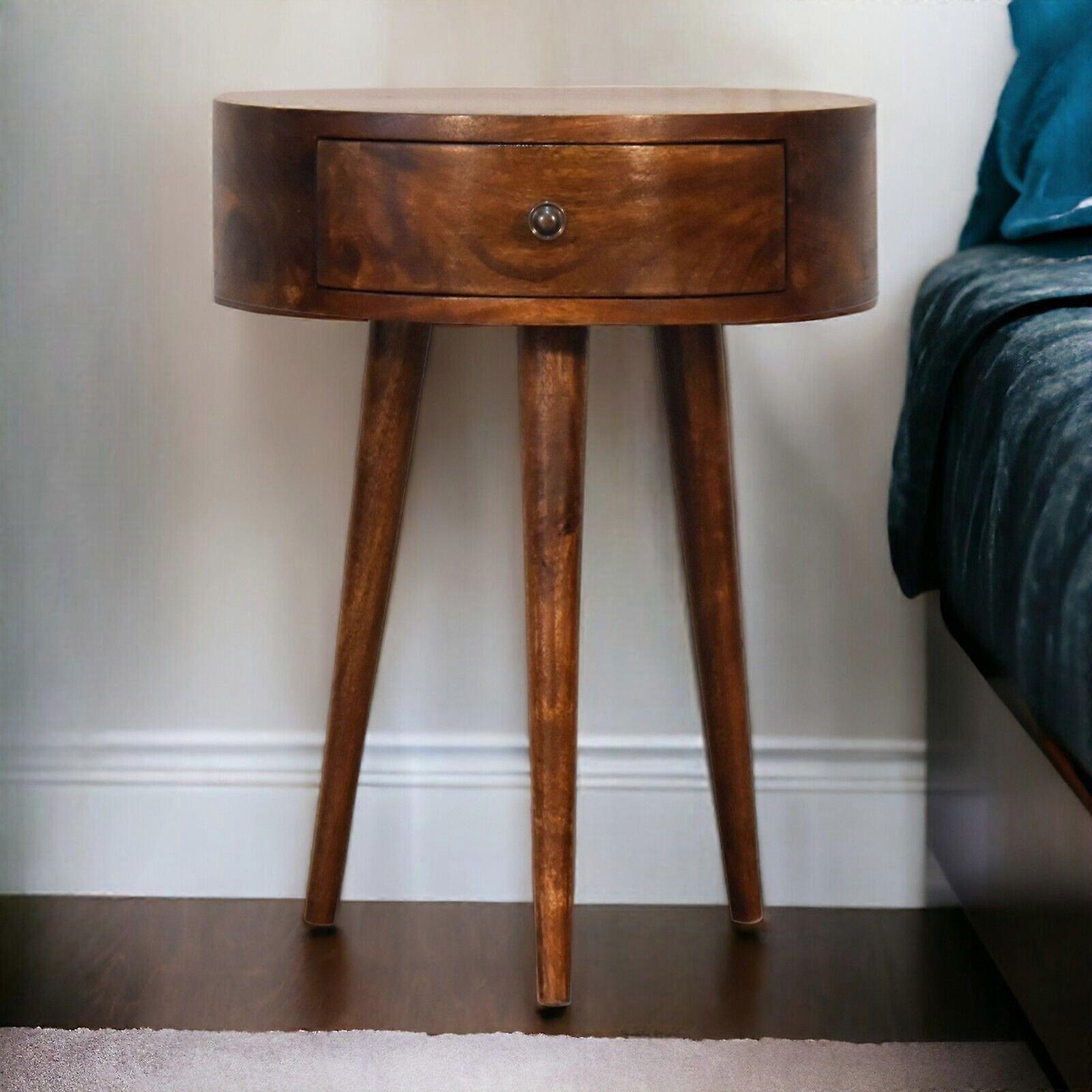 Half Round Bedside Table In Dark Finish With Drawer