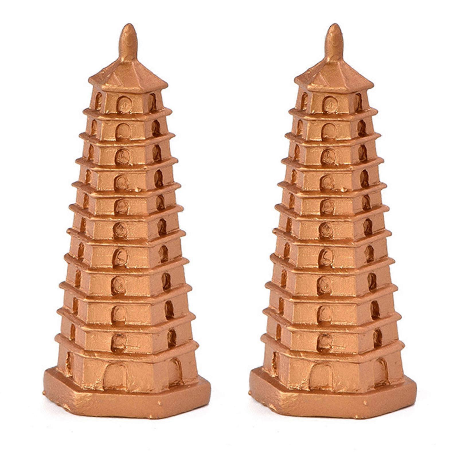 2Pcs Miniature Decor Multi-use Pagoda Shape Resin Handmade Bright-colored Miniature Display for Kids