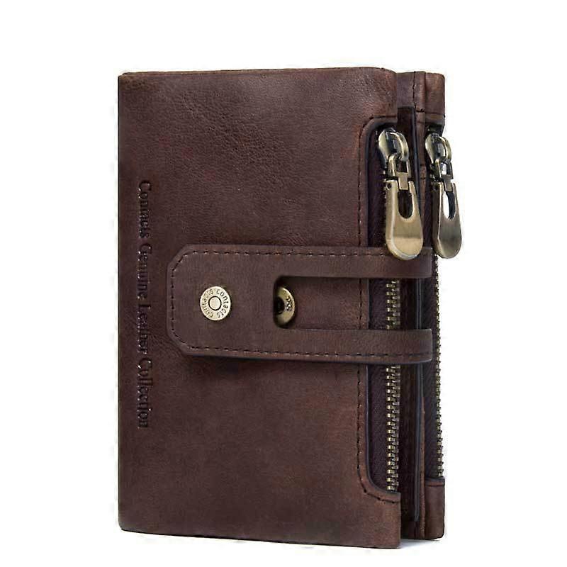 Men's leather wallet with retro double zipper buckle in cowhide