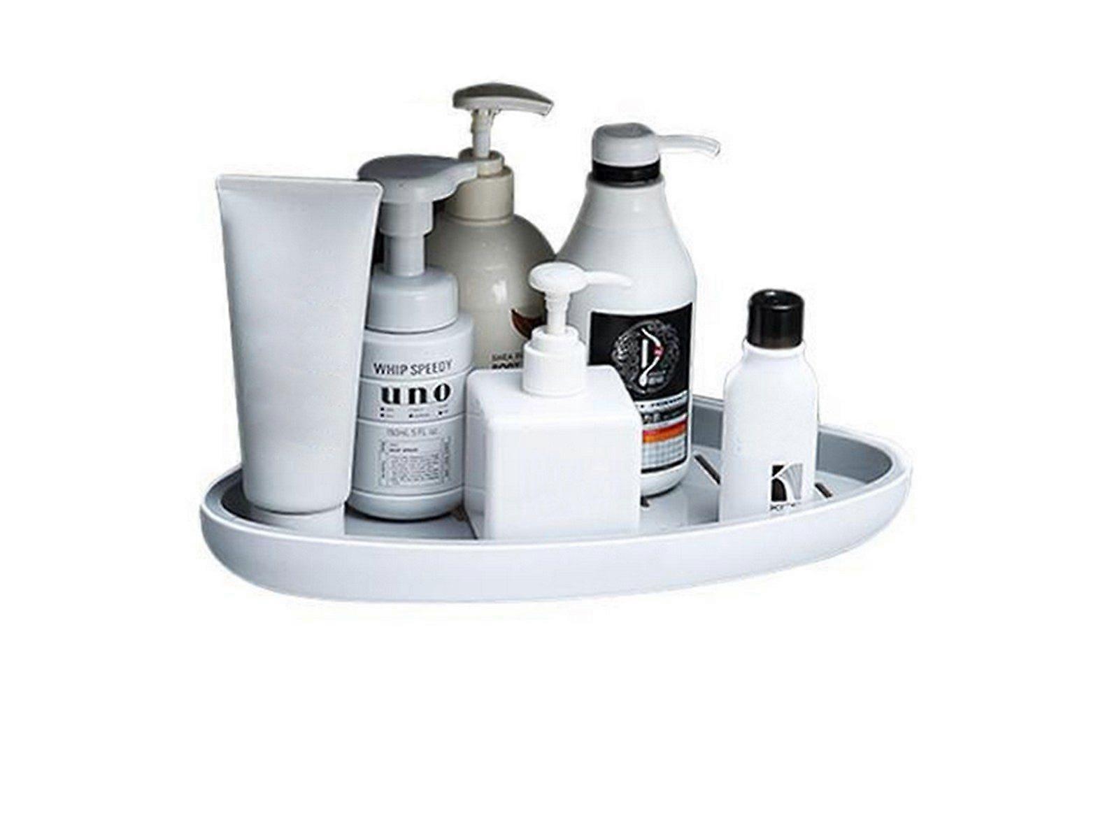 2Pcs Wall Mount Bathroom Corner Shower Shelf Caddy Floating Storage Tray - Grey