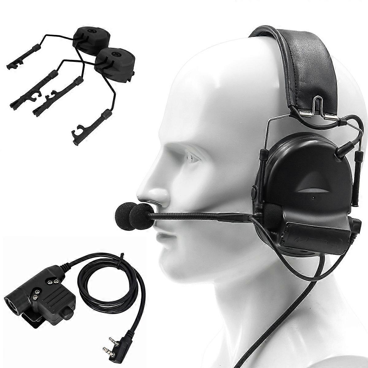 Tactical COMTAC II hearing protection noise reduction hunting shooting headset and tactical U94 PTT and ARC helmet track adapter