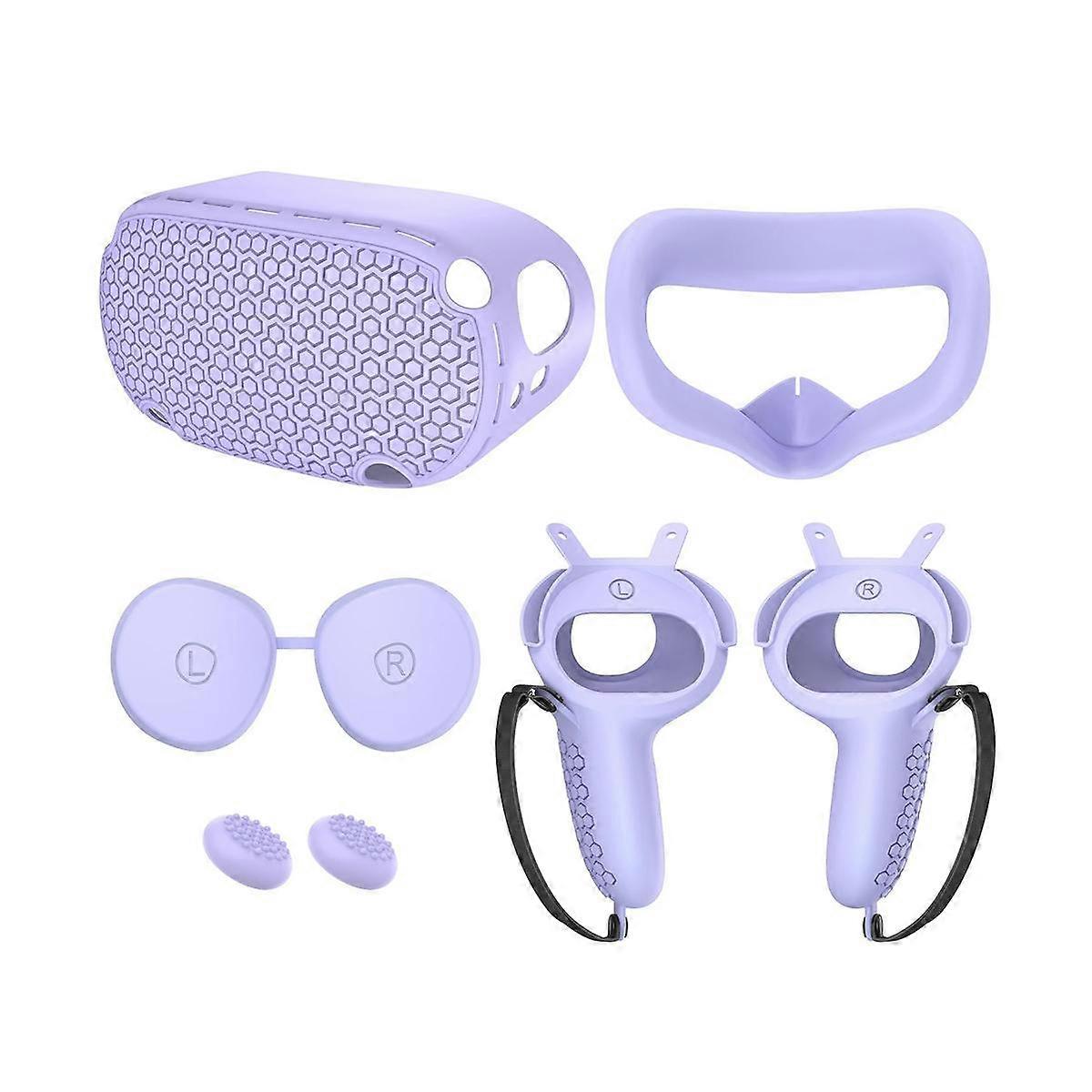 For Meta Quest2 Silicone Host Protective Case 5-Piece Set Non- and Anti-Drop VR Accessories,Purple