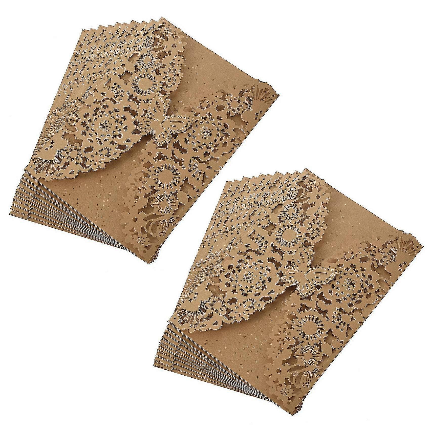 10pcs Carved Butterflies Invitation Card Compatible With Wedding: Golden Beige