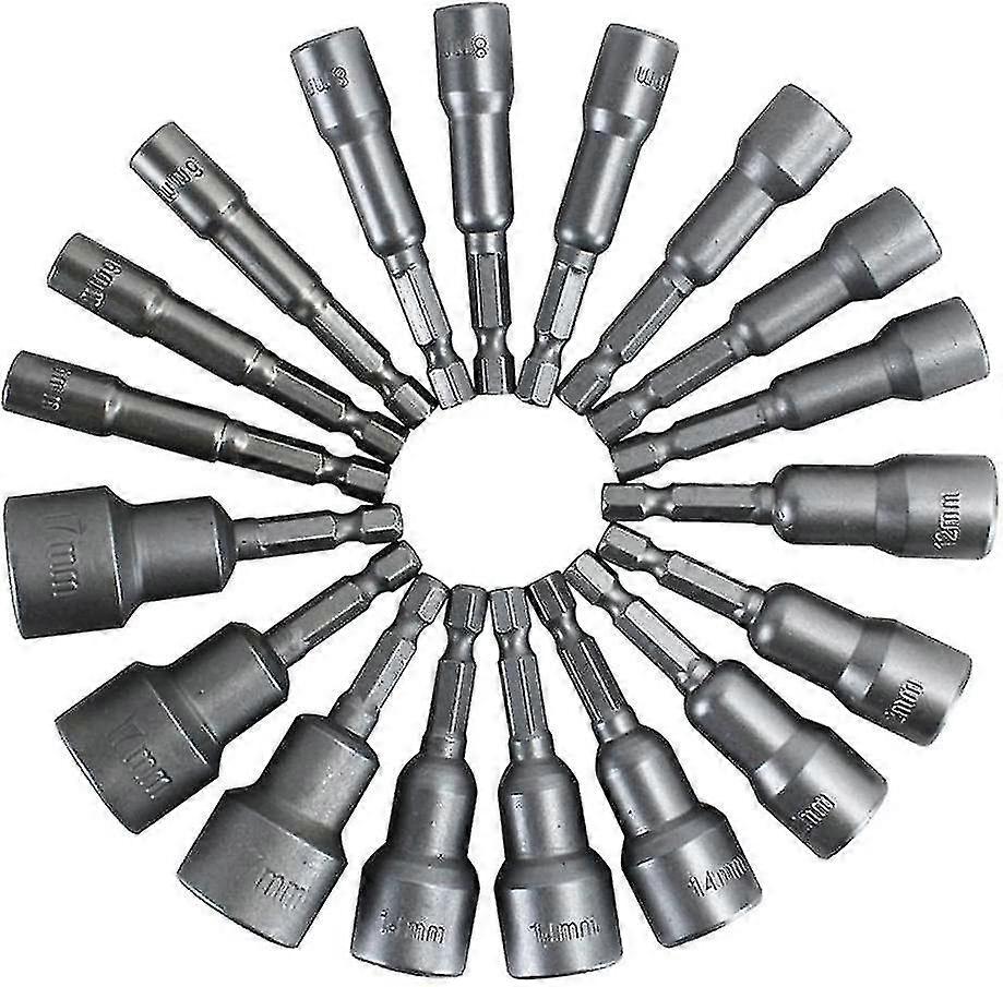 14-Piece Magnetic Nut Driver Drill Bit Set - 6-19mm Hex Socket Nut Drivers