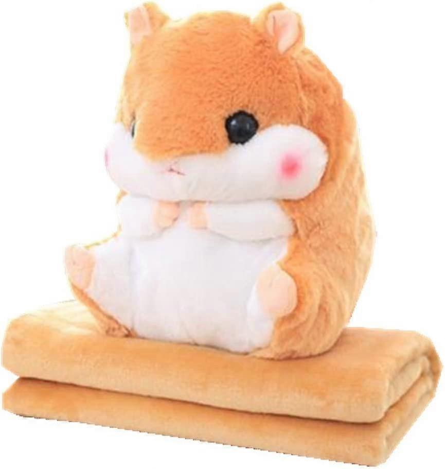 3 In 1 Cute Light Brown Plush Hamster Throw Pillow And Folding Air Conditioning Car Blanket Cushion Set
