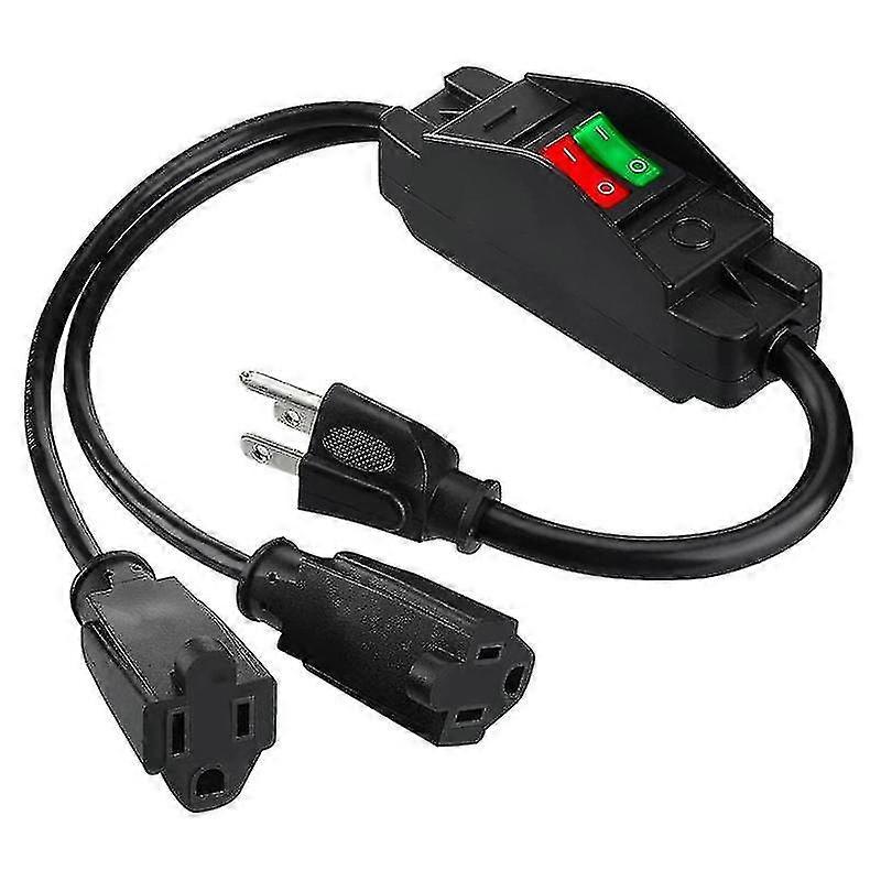 Black Extension Cord Y Splitter With Switched Plug, 1.8ft Us Plug