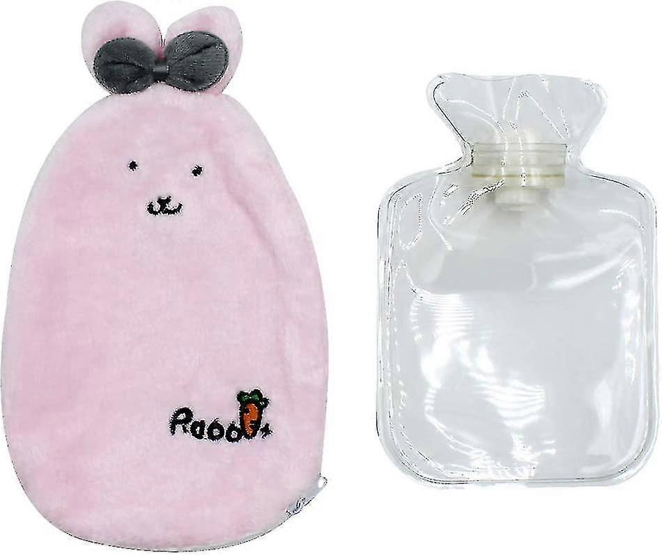 1 Liter Transparent Rubber Hot Water Bottle Soft Warm Water Bag With Plush Fleece Cover