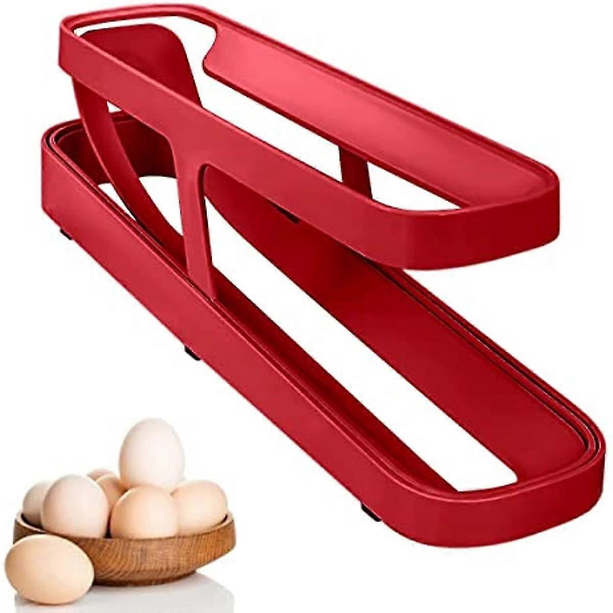 Egg Holder Storage For Refrigerator, Automatically Rolling Fridge Egg Storage Container, 2 Tier Egg Dispenser
