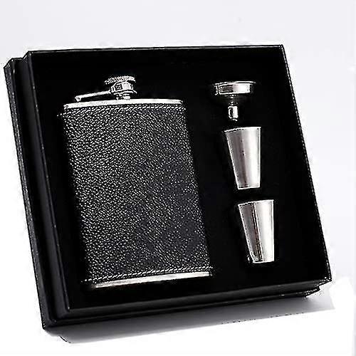 Hip Flasks For Men 8 Oz With Funnel And Cups 304 Food Grade Stainless Steel Pocket Liquor Flagon Artificial Leather Whiskey Flask Presented In Box