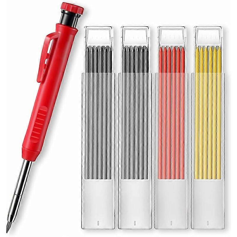 Deep Hole Marker,Carpenter Pencils, Construction Pencil, Drill Marker,Built-in Sharpener with 24 Leads and Sharpener for Drawing, Marking and Woodwork