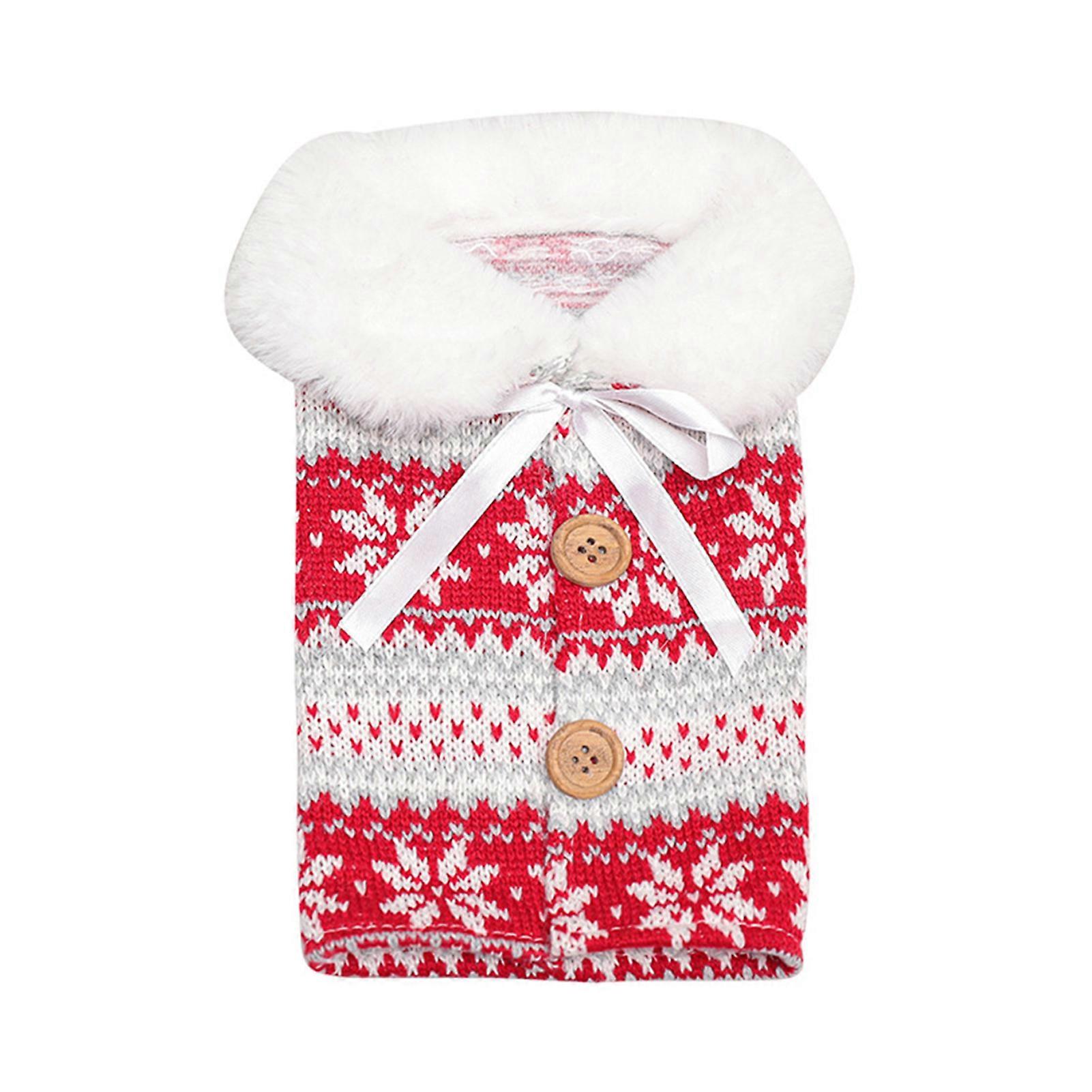 Christmas Tree Snowflake Deer Pattern Wine Bottle Cover Merry Christmas Decoration Lapel Single Breasted Plush Lining Wine Bottle Ornament
