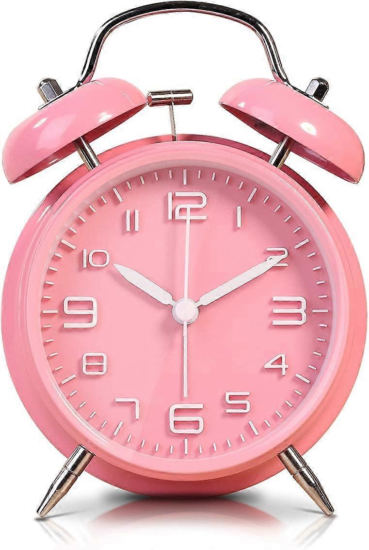 Twin Bell Alarm Clock with Backlight, 4" Stereoscopic Dial, Battery Operated Loud Alarm Clock, No Ticking, Noiseless, Retro Bell Alarm Clock, Quartz D