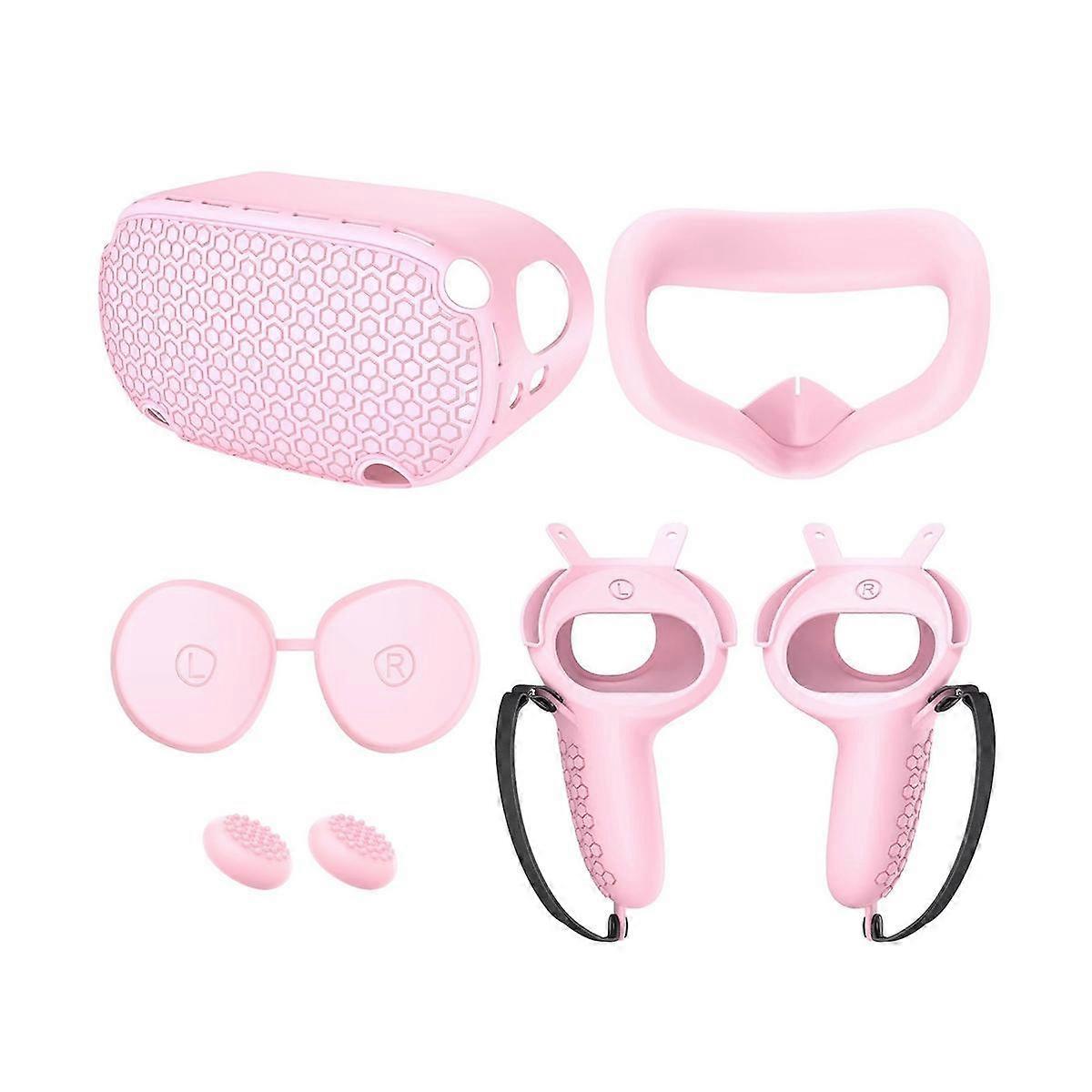 For Meta Silicone Host Protective Case 5-Piece Set Non- and Anti-Drop VR Accessories,Pink