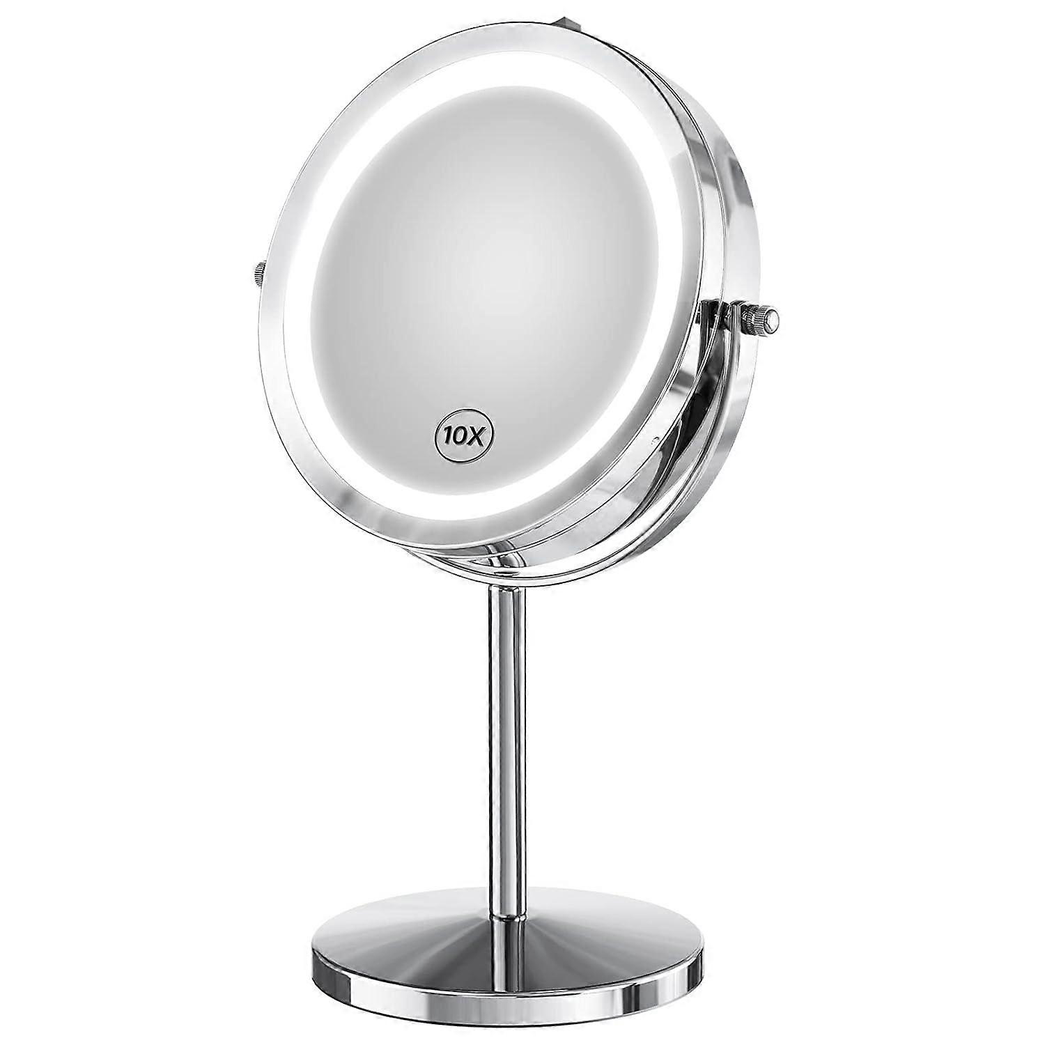 Lighted Makeup Mirror, 10x Magnifying Double Sided LED Vanity Mirror with Lights and Magnification, Battery Operated 360 Degree Rotation 7 Inch Cordle