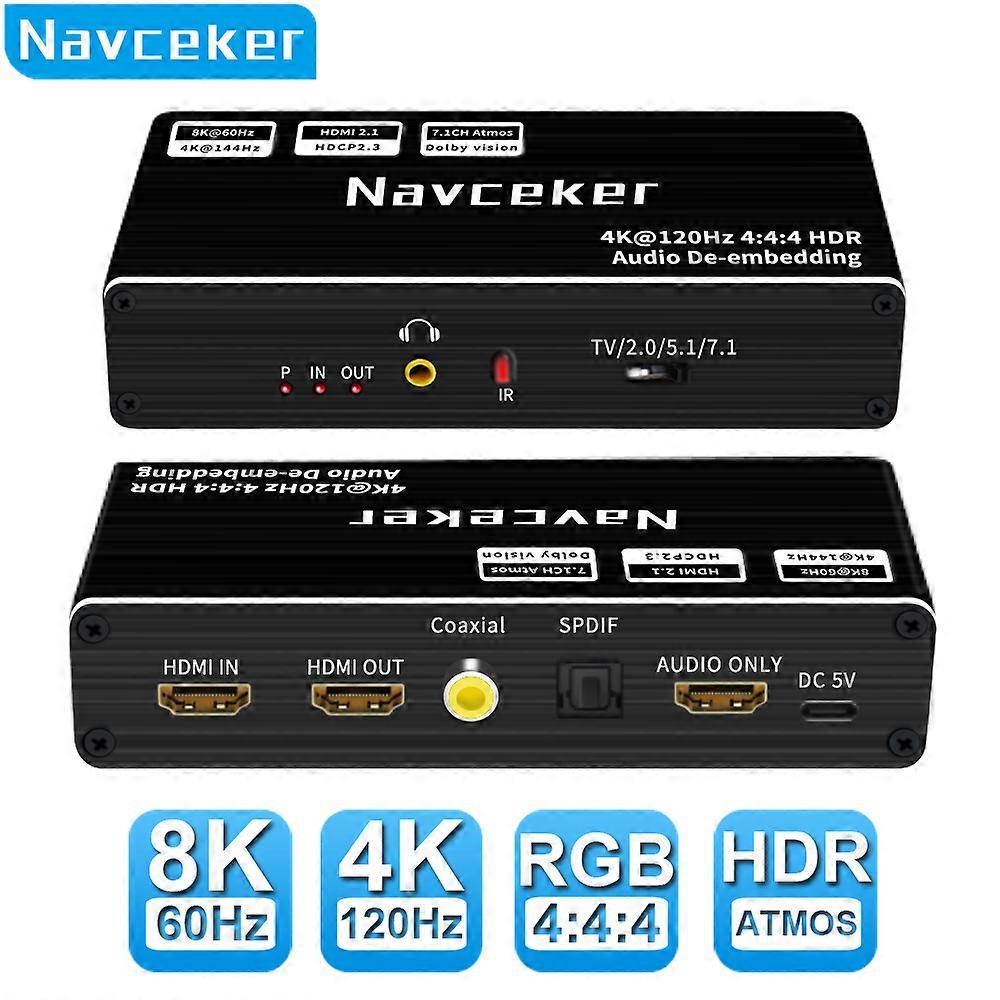 8K 60Hz HDMI Audio Extractor 4K 120Hz RGB 4:4:4 HDMI 2.1 Audio Splitter Converter 7.1 Dolby Atmos De-embed for PS5 XBox
