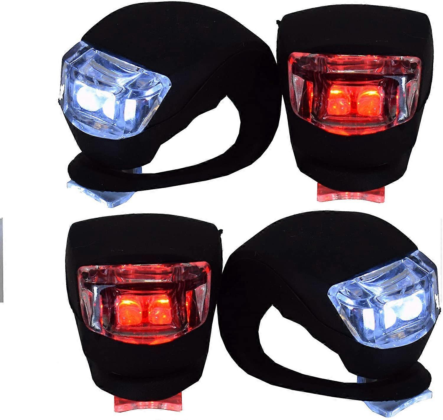 Set of four front and rear bicycle lights (red and white) Waterproof silicone housing, compact and easy to install bicycle lights