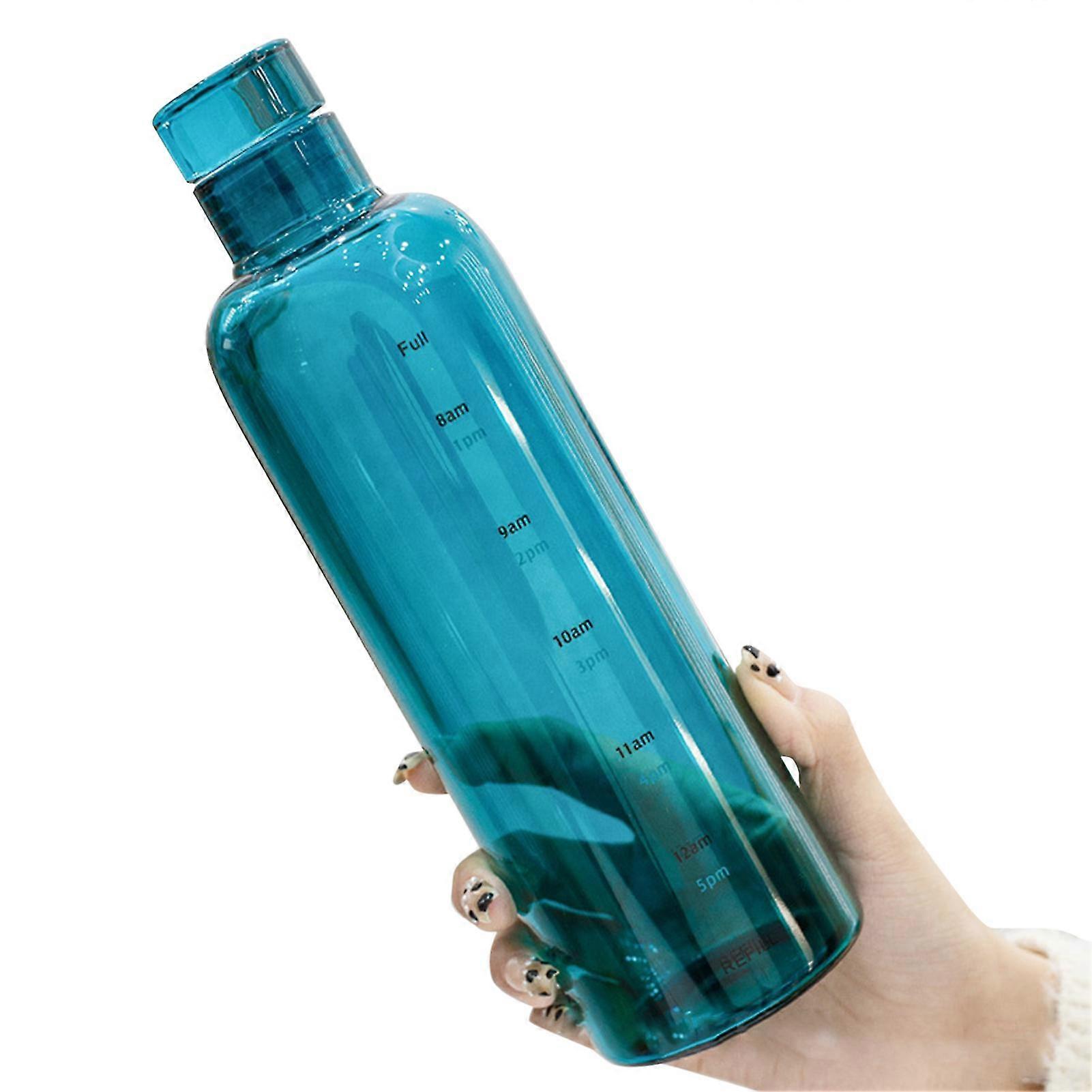 500ml Water Bottle Leak-proof Time Scale Print Transparent High Borosilicate Teaware Bottle For Office(Blue)