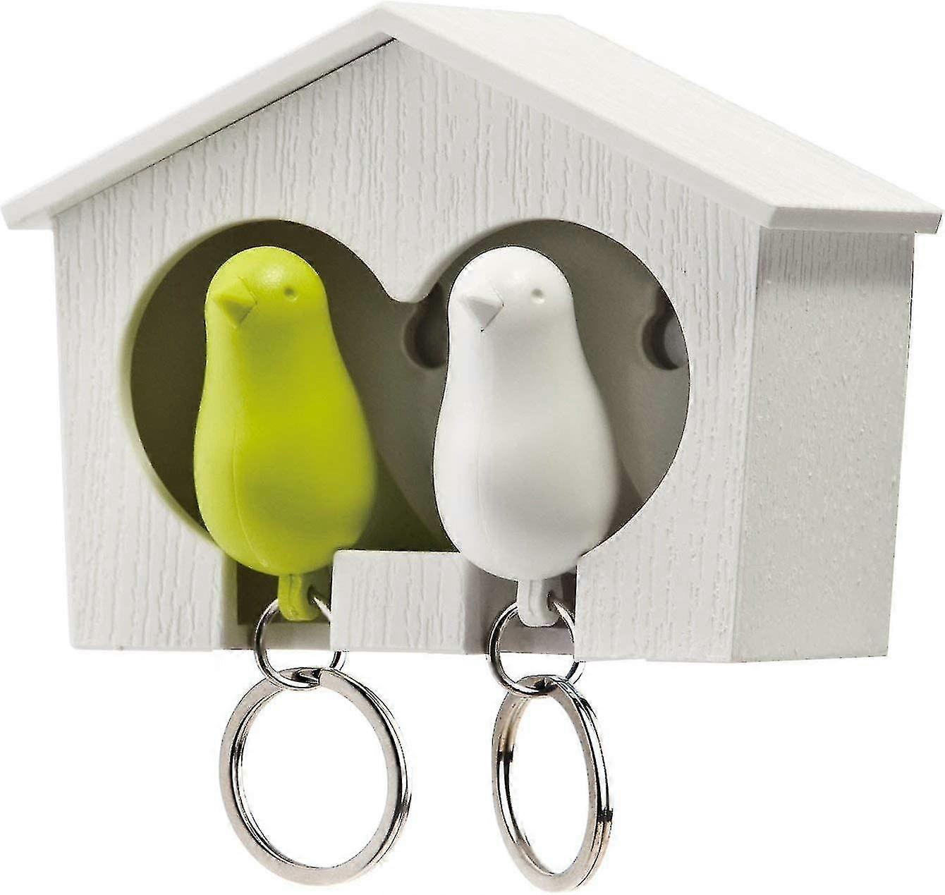 Key Tray, Drum Key Ring Rack With Two Sparrows Design White / Pink