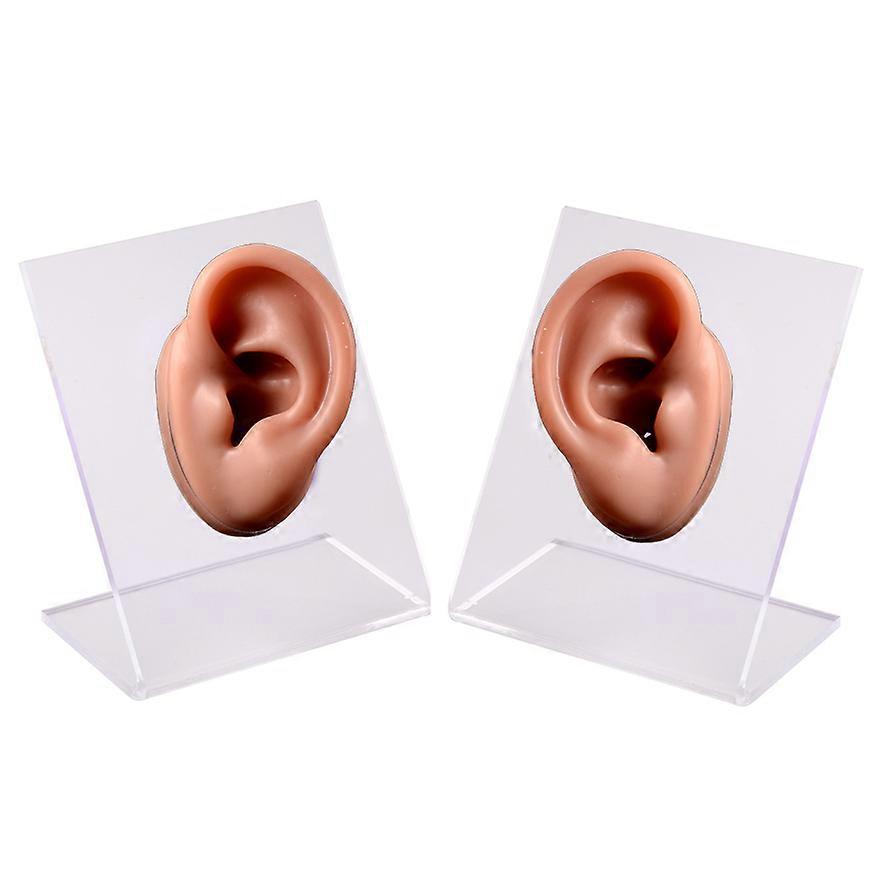 1 pair simulation silicone ear model ear studs puncture teaching training earphone earring display stand