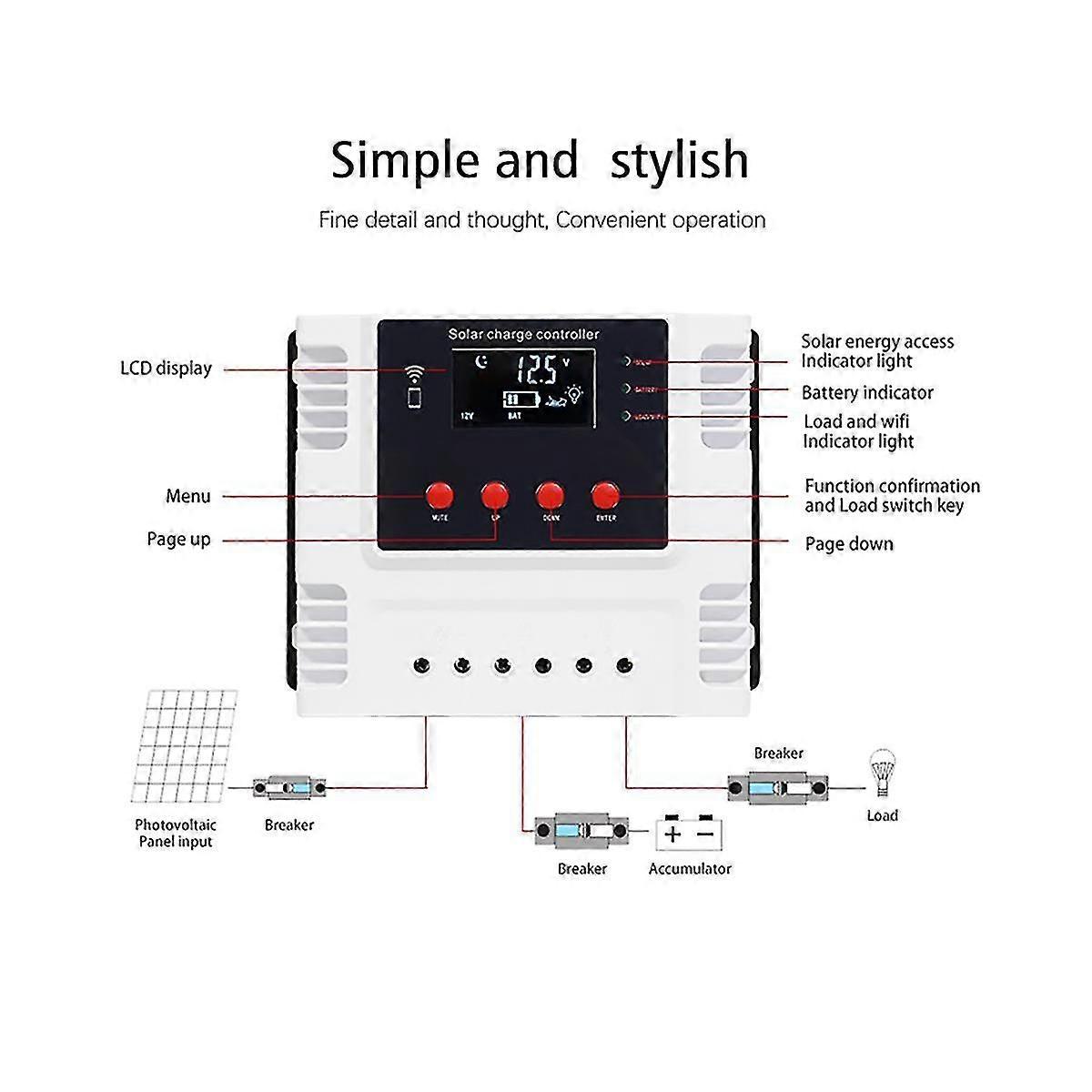 Solar Charge Controller 20a App Real-time Data Monitoring Led Display Intelligent 12v24v48v Solar Controller