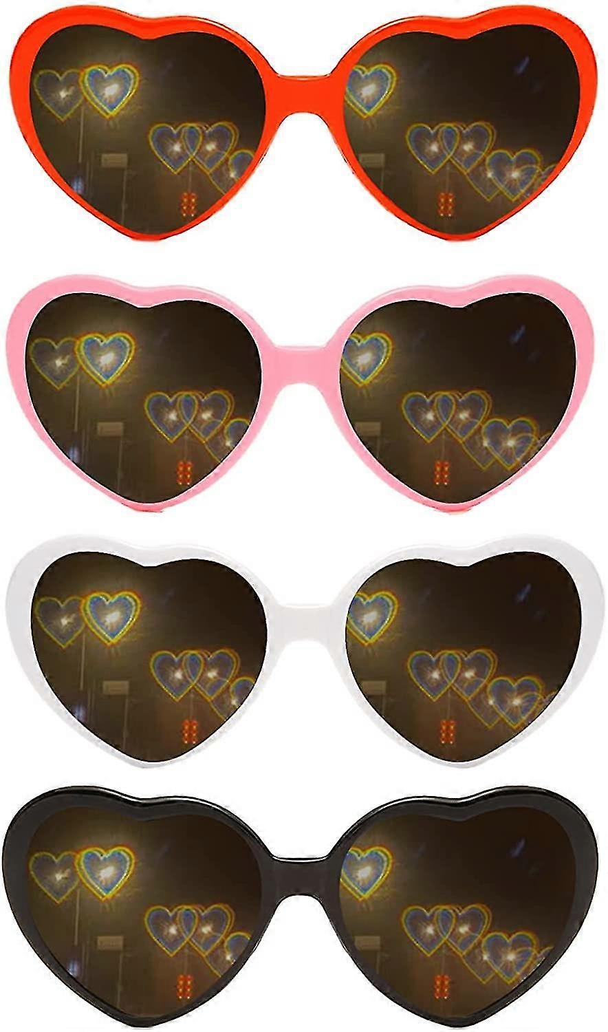 4 stuks 3D-hartzonnebril met harteffecten. Speciale hartvormige zonnebril.
