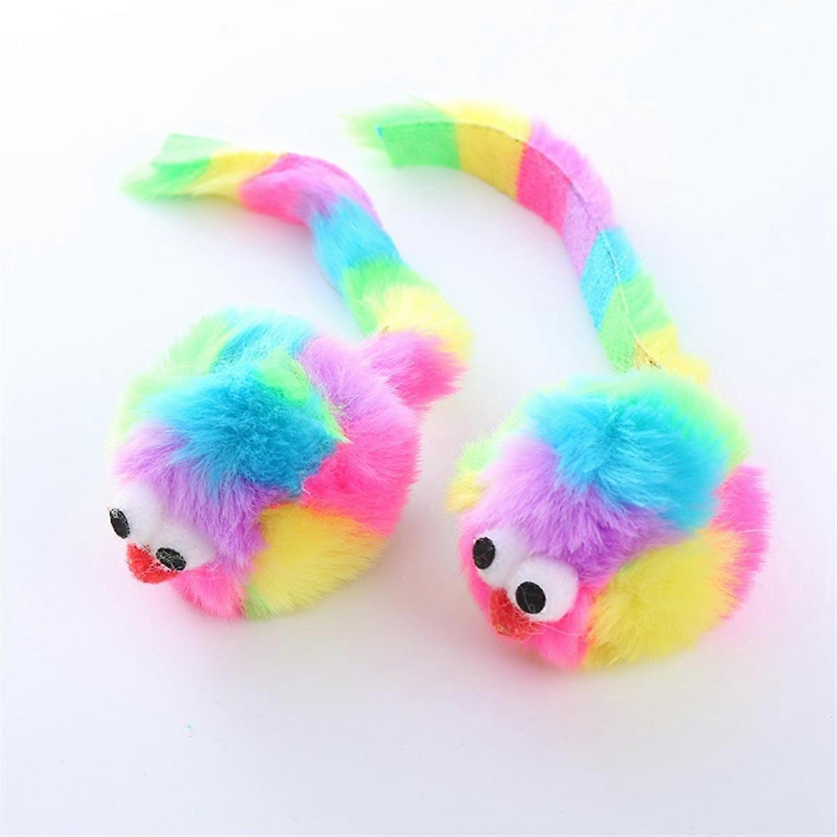 10PCS Rainbow Rabbit Plush Mouse Toy Includes Rattonite Bite Resistant Interactive Play Pet Supplie