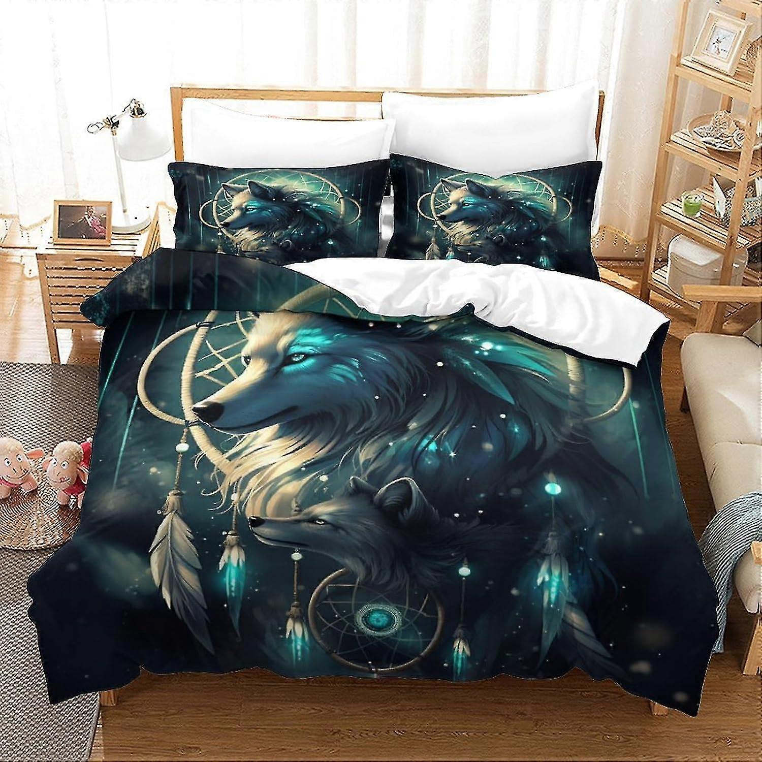 o4874 Lençóis Cool Wolf Conjunto de capa de edredão Universe Galaxy Conjunto de cama para crianças meninos meninas lobo impresso capa de edredom capa de quarto coleção