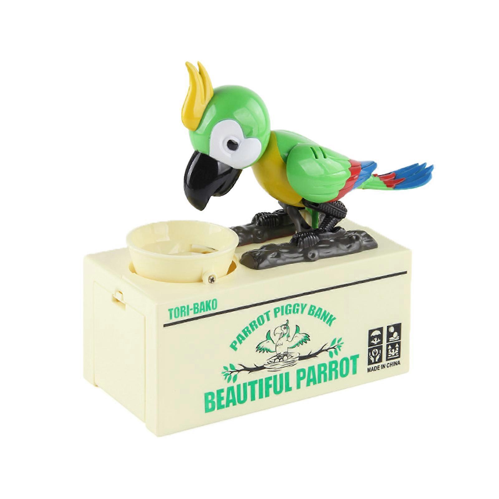 Cute Parrot Piggy Bank Battery Powered Robotic Coin Munching Toy Money Box Coin Munching Toy Money Saving Box Ideal Birthday