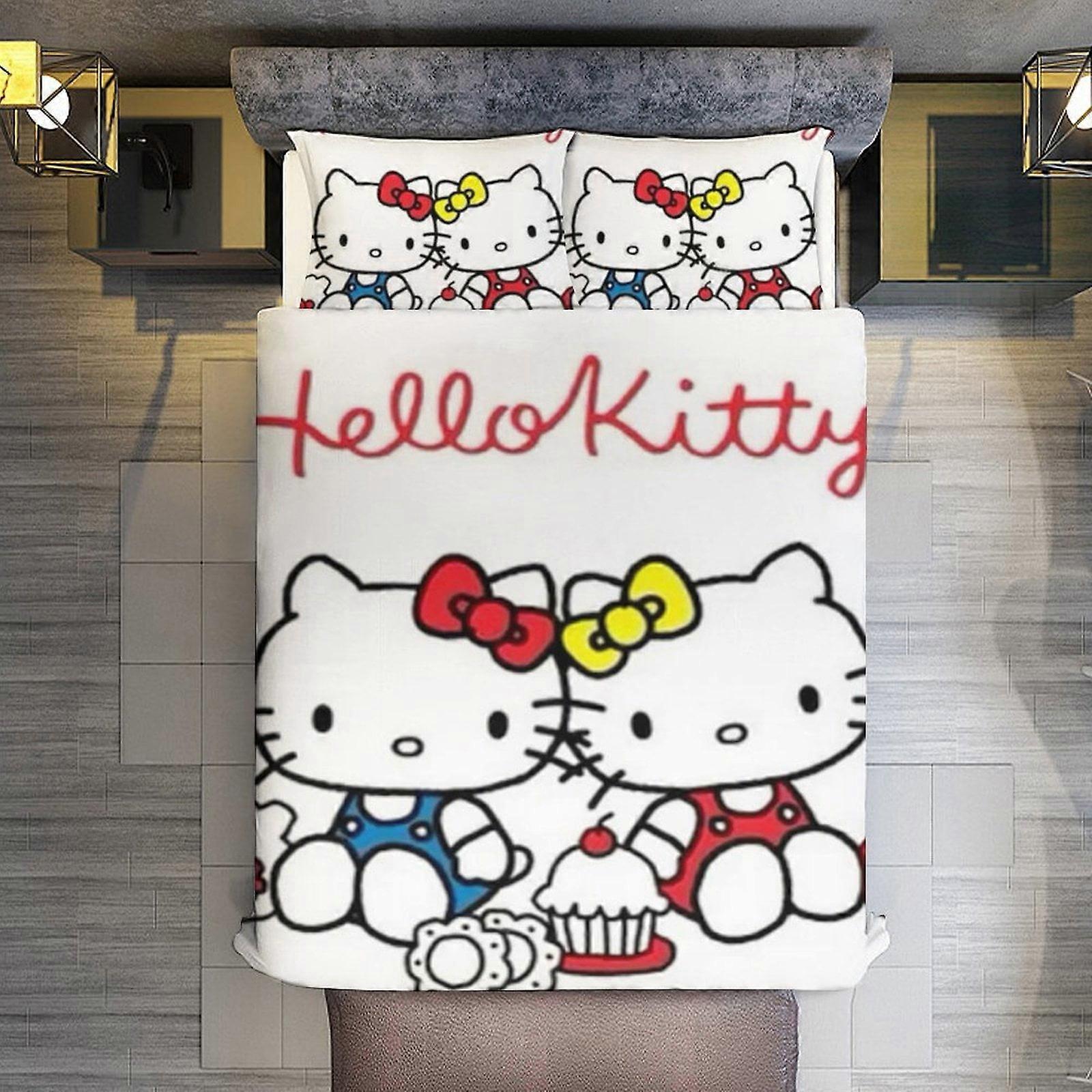 Bedding set WY208 Hello Kitty 3 Pieces Duvet Cover Set Full Size Super Soft Fade Resistant Microfiber 1 Cover with Zipper and 2 Pillowcases ZA208