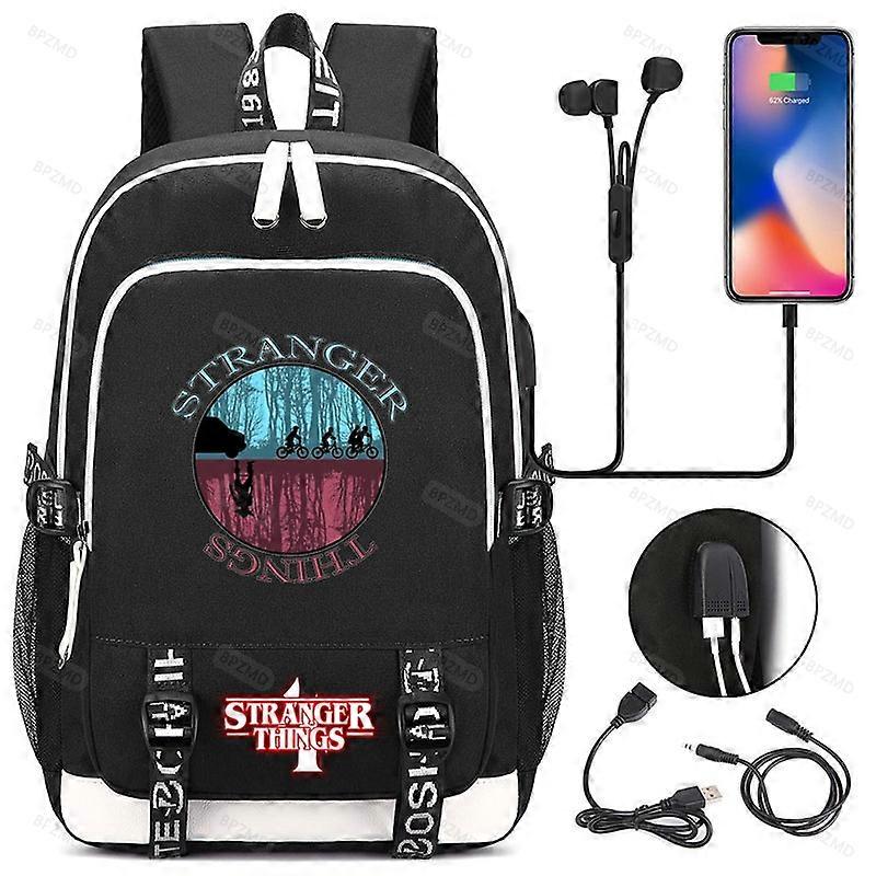 Stranger Things Sezon 4 Plecak Chłopcy dla uczennic Plecak Ładowarka USB Torba męska Plecak studencki Torba podróżna o dużej pojemności