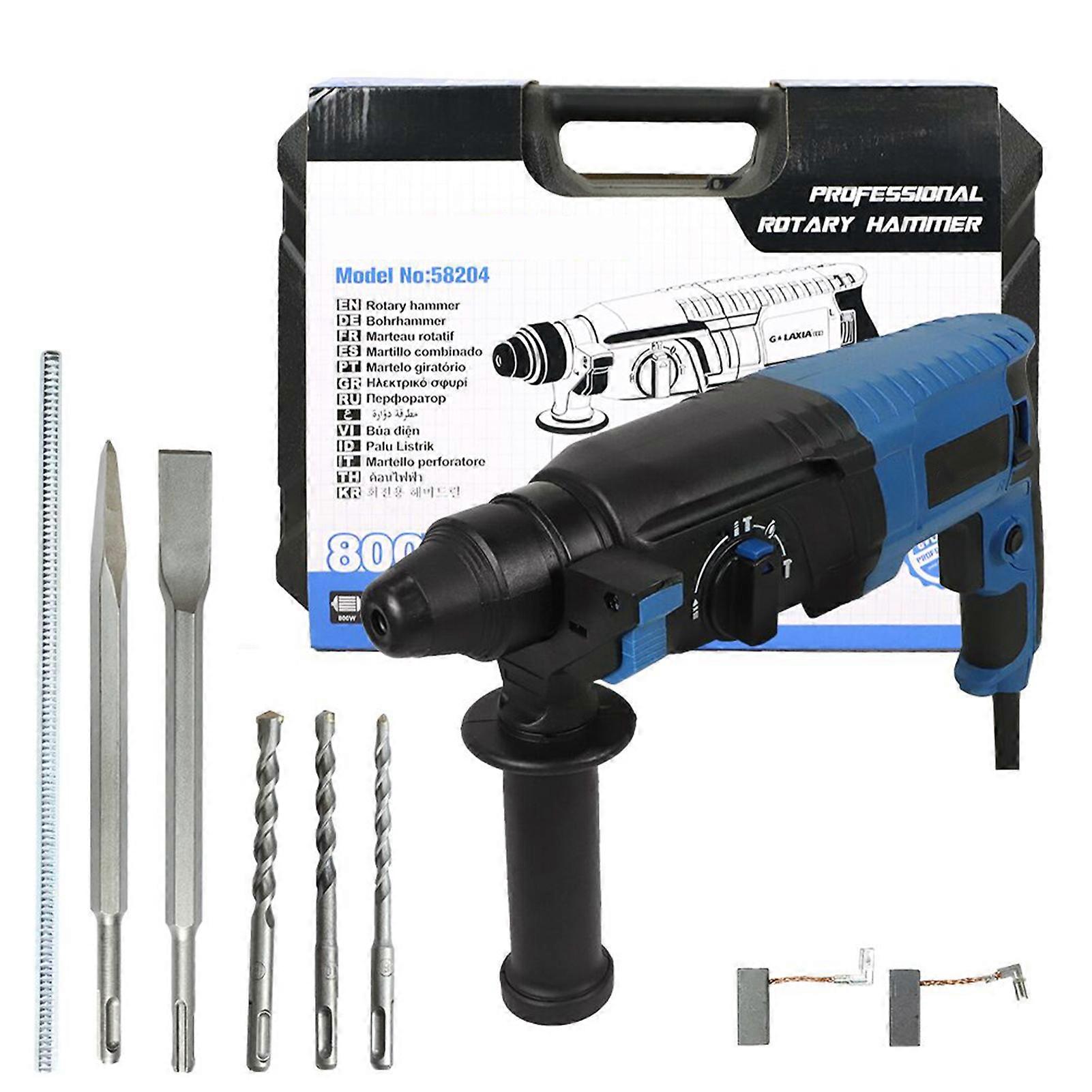 Rotary Hammer Drill with 4 modes, 800W 7 Amp Corded Variable Speed Rotomartillo for Concrete - Including 3 Drill Bits, Flat Chisel, Point Chisel, Carr
