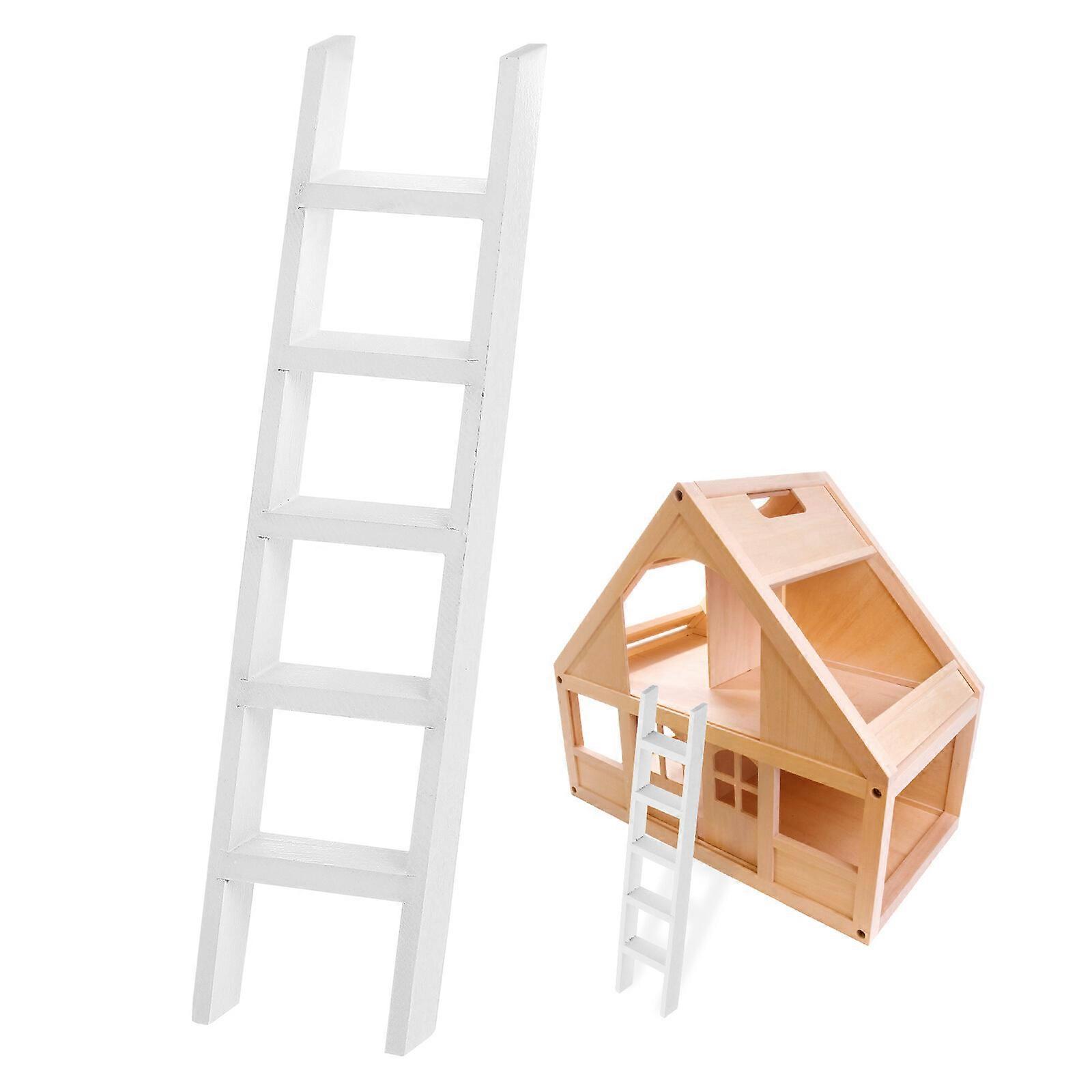 1ks Mini Dům Žebřík Miniaturní Masivní Dřevo Žebřík Schodiště Model Řemeslo DIY Příslušenství (Bílá)