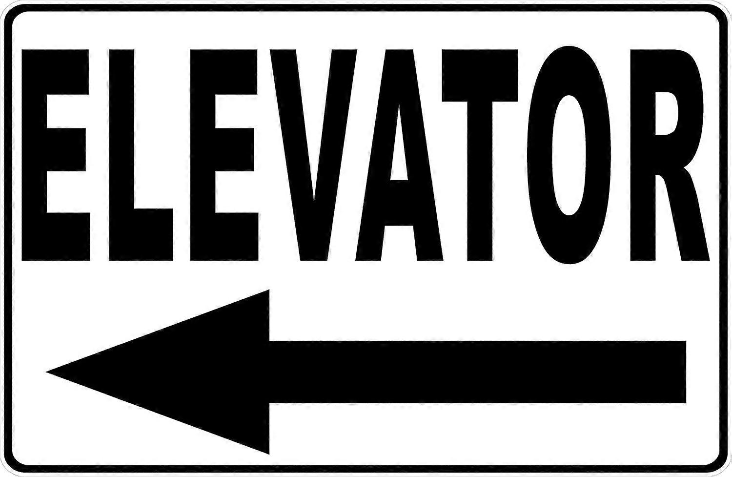 Elevator With Left Arrow Sign. 12x18 Metal.
