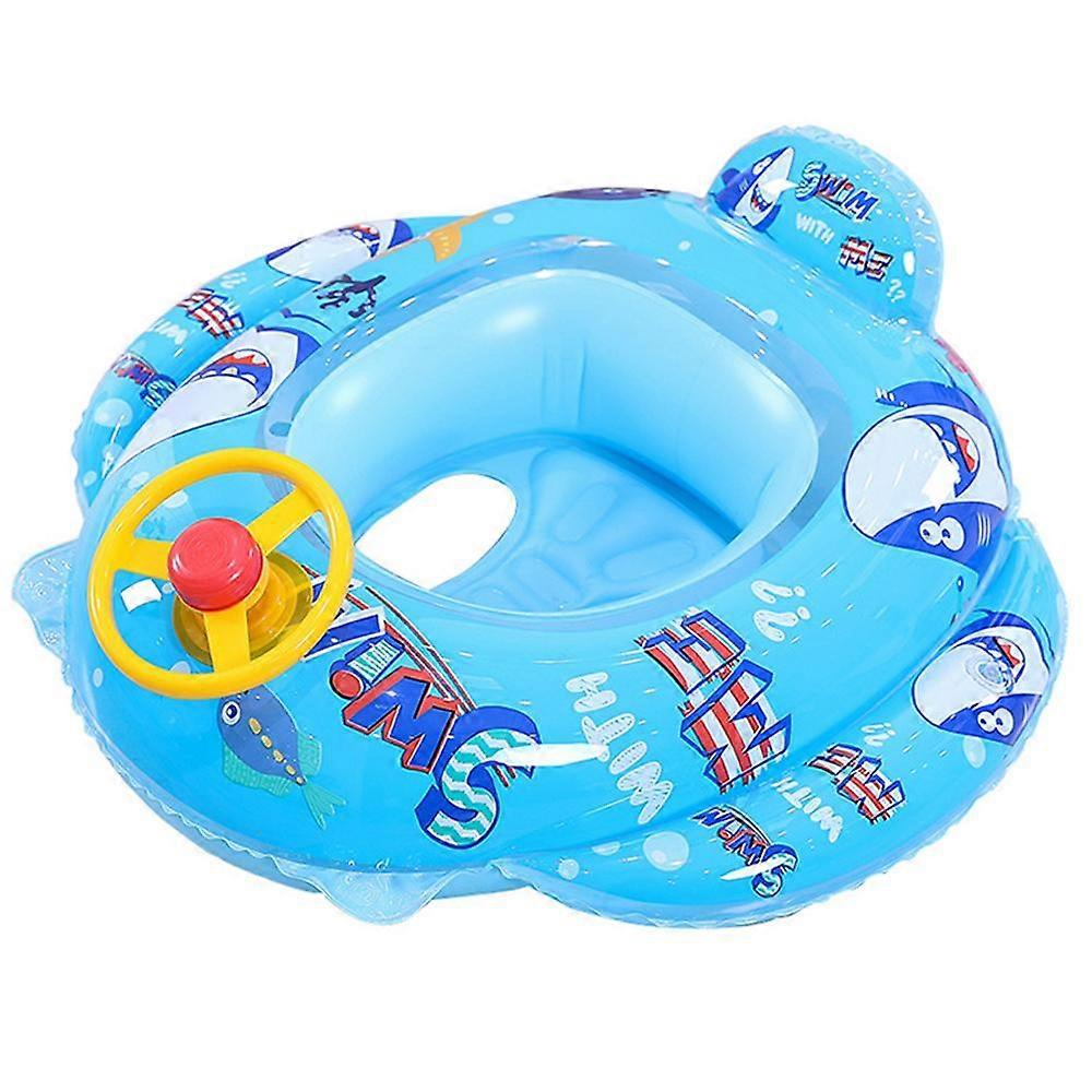 Baby Inflatable Pool Float Ring Mermaid Pattern Swimming Float Boat with Steering Wheel Horn for Kid