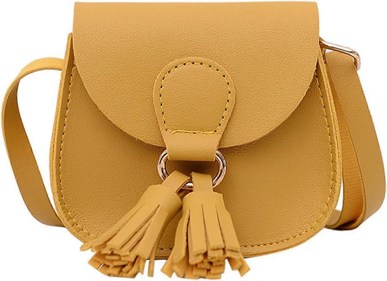 YC חתול תיק כתף ציצית ארנק מטבעות קטן תיק מוצלב לילדים בנות, סגול (5.1 אינץ 'x 5.9 אינץ '), צהוב בגודל אחד