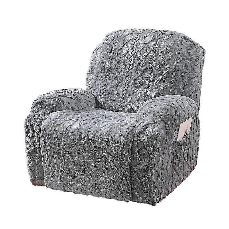 Set of 4 Geometric Jacquard Plush Recliner Covers Soft Plush Sofa Covers Sofa Covers Non-Slip Furniture Protectors with Elastic Bottom for Kids Cats D