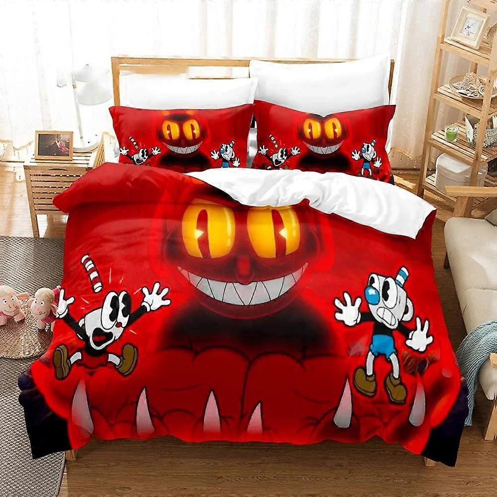 a1733 Lençóis ed Cuphead Show Conjunto de Cama FronhaCapa de Edredom Capa de Cama Dupla Adulto Crianças Capa de ColchaConjunto de Cama de 3 Peças (1 Capa de Edredom + 2 Pi