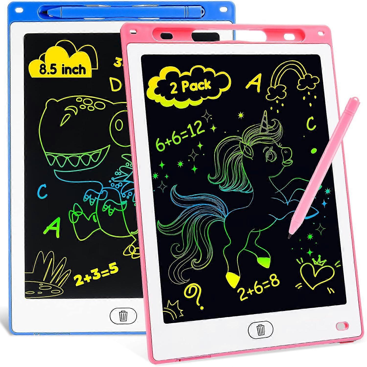 2 kpl pakkaus LCD-piirustustabletti lapsille, 8,5 tuuman värikäs LCD-kirjoituslauta lasten lelut 2 3 4 5 6-vuotiaille pojille tytöt lahjat, pyyhittävä uudelleenkäytettävä kirjoitus Dr