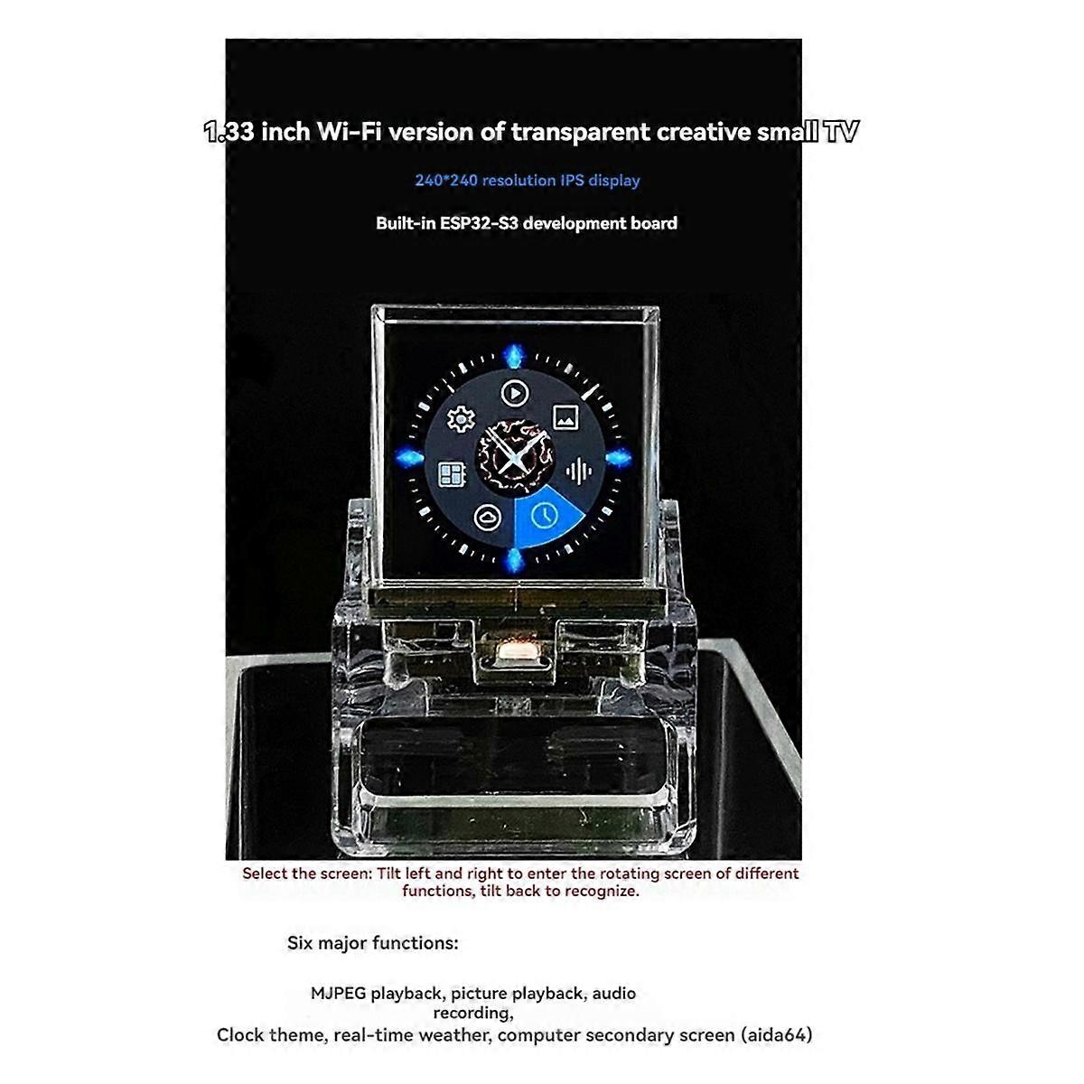 1.33-in Semi-Transparent Projection TV WIFI Temperature Humidity Weather ESP32-S3 Aida64 Sub-Screen