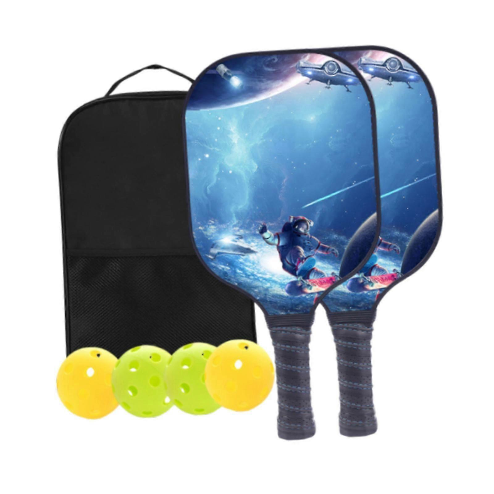 Astronaut Themed Pickleball Paddles Set Beginner Equipment Creative with Bag Light Blue