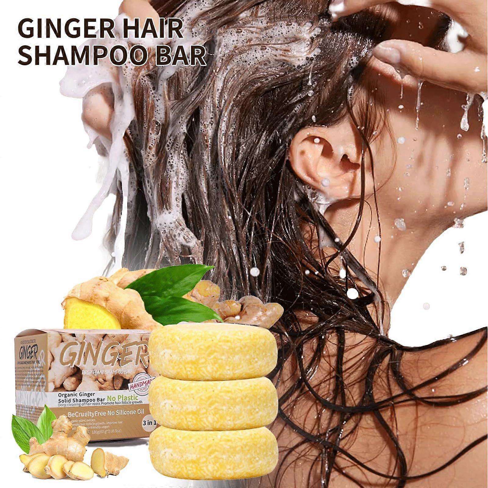 Shampooing solide au gingembre 3 pcs Shampooing solide au gingembre avec huile de karité Butte Noix de coco Shampooing Savon pour cheveux nourrissant volume-fortifiant et fortifiant Flye2