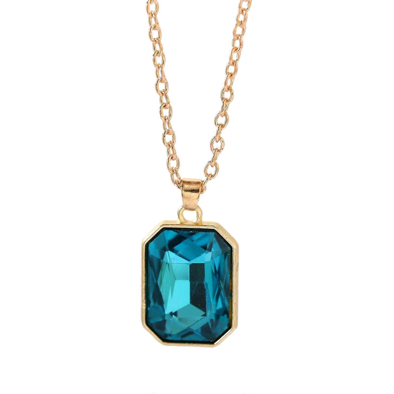 Stylish Sturdy Alloy Materials Necklace with Geometric Square Pendant and Cubic Zirconia Chain Styles Daily Use royal blue