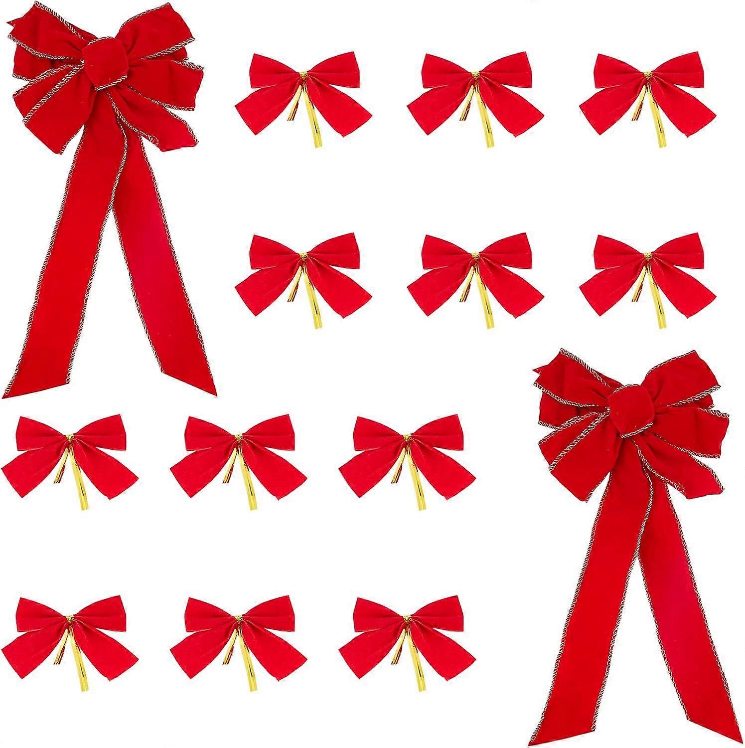 14 Pcs Red Christmas Bows 2 Styles Christmas Tree Topper Wreath Bow Red Satin Twist Tie Bow Pretied Ribbon Bows Garland Decorative Bow for DIY Xmas Ho