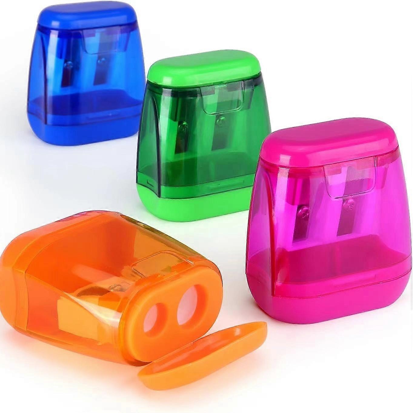 4 Pcs Manual Pencil Sharpener with Dual Holes & Lid, Hand Held for School, Office, Home.